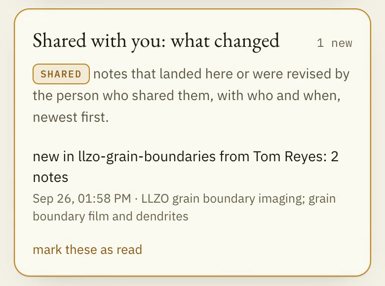 Detail from the recording: Tom Reyes shared 2 notes, with who and when, in Maria’s Sapience